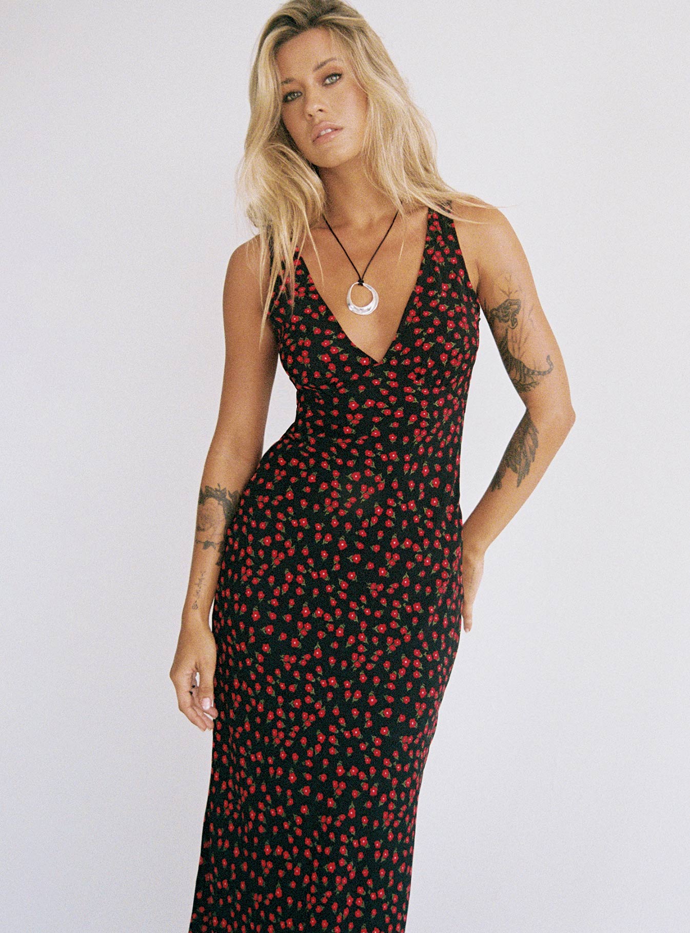 black dress with red flowers